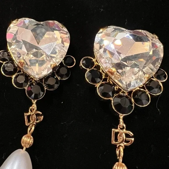 SOLD !!Dolce & Gabbana Crystal and Pearl Earrings with DG logo AUTHENTIC - Picture 3 of 5